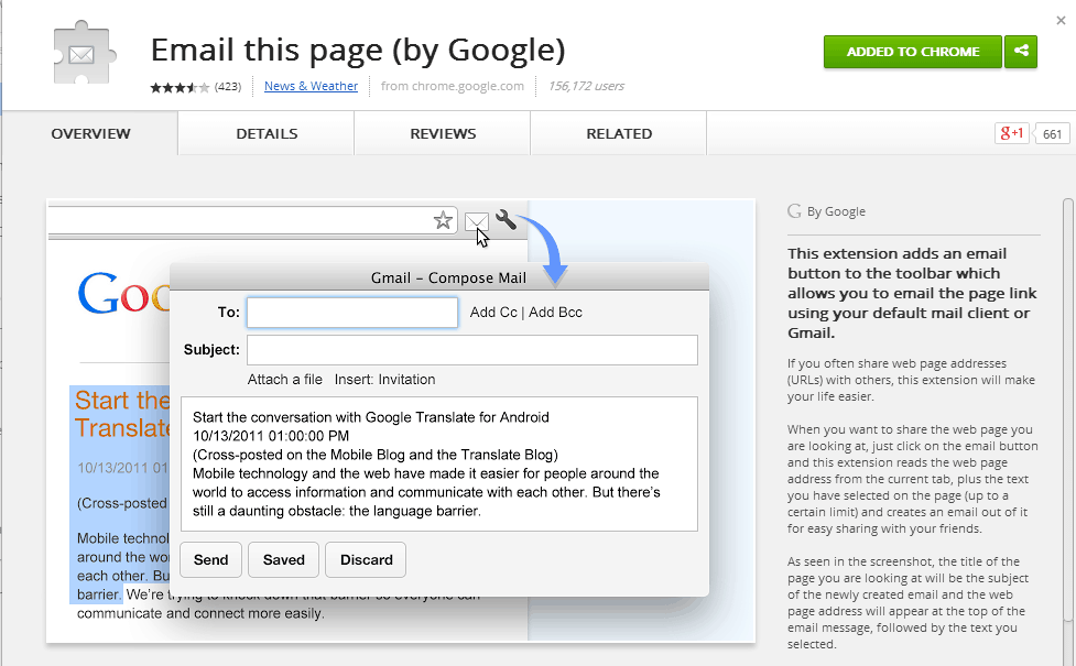 Extensión de Crome: Email this page